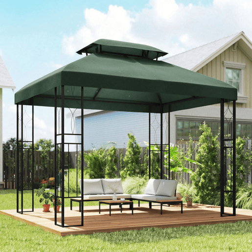 Outsunny Teto de Substituição para Pérgula, 4x3 m, Cobertura de Substituição com Teto Duplo, 10 Orifícios de Drenagem e Proteção UV, APENAS Toldo de Substituição para Pavilhão, Verde