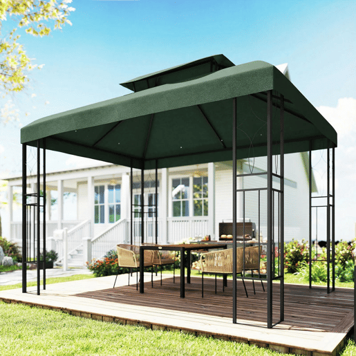Outsunny Teto de Substituição para Pérgula, 4x3 m, Cobertura de Substituição com Teto Duplo, 10 Orifícios de Drenagem e Proteção UV, APENAS Toldo de Substituição para Pavilhão, Verde