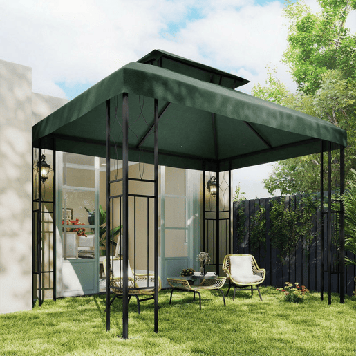 Outsunny Teto de Substituição para Pérgula, 4x3 m, Cobertura de Substituição com Teto Duplo, 10 Orifícios de Drenagem e Proteção UV, APENAS Toldo de Substituição para Pavilhão, Verde