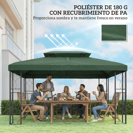 Outsunny Teto de Substituição para Pérgula, 4x3 m, Cobertura de Substituição com Teto Duplo, 10 Orifícios de Drenagem e Proteção UV, APENAS Toldo de Substituição para Pavilhão, Verde