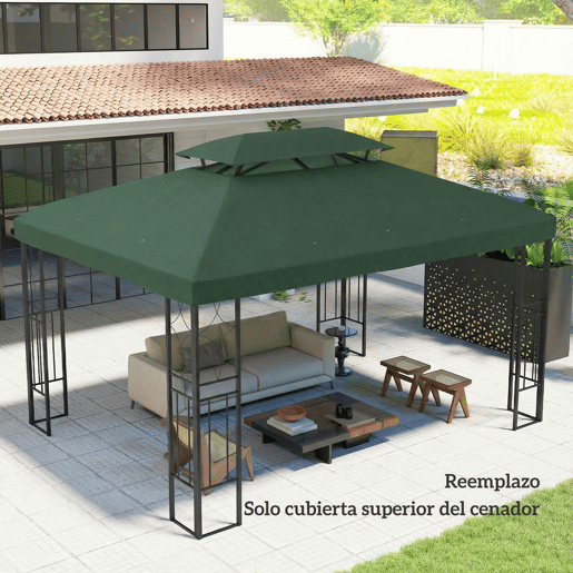 Outsunny Teto de Substituição para Pérgula, 4x3 m, Cobertura de Substituição com Teto Duplo, 10 Orifícios de Drenagem e Proteção UV, APENAS Toldo de Substituição para Pavilhão, Verde