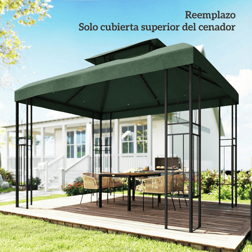Outsunny Teto de Substituição para Pérgula, 4x3 m, Cobertura de Substituição com Teto Duplo, 10 Orifícios de Drenagem e Proteção UV, APENAS Toldo de Substituição para Pavilhão, Verde