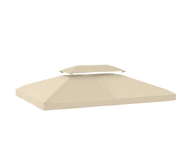 Outsunny techo de repuesto para cenador, 4x3 m, cubierta de repuesto con techo doble, 10 orificios de drenaje y protección uv, solo toldo de recambio para pabellón gazebo, blanco crema