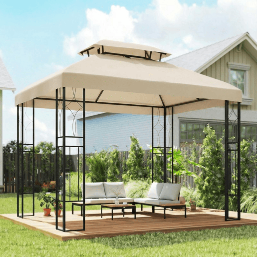 Outsunny Teto de Reposição para Pérgola 4x3 m Cobertura Substituição Teto Duplo 10 Orifícios Drenagem Proteção UV Apenas Teto Creme
