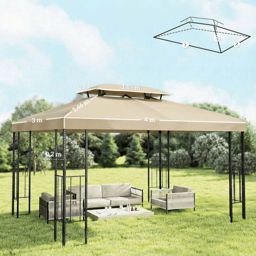 Outsunny Teto de Reposição para Pérgola 4x3 m Cobertura Substituição Teto Duplo 10 Orifícios Drenagem Proteção UV Apenas Teto Creme