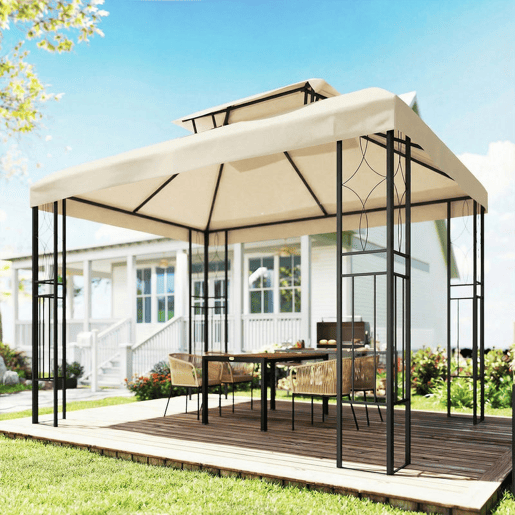 Outsunny Teto de Reposição para Pérgola 4x3 m Cobertura Substituição Teto Duplo 10 Orifícios Drenagem Proteção UV Apenas Teto Creme