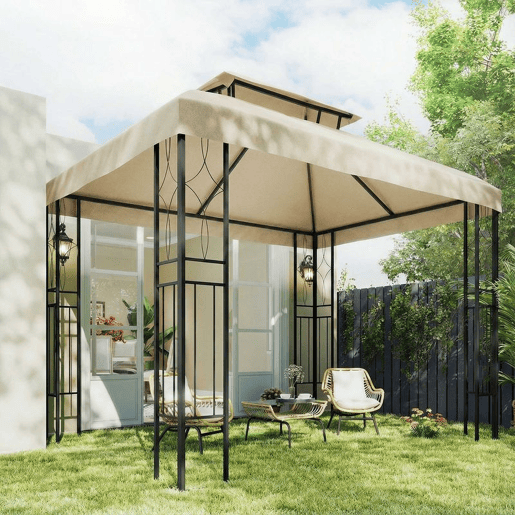 Outsunny Teto de Reposição para Pérgola 4x3 m Cobertura Substituição Teto Duplo 10 Orifícios Drenagem Proteção UV Apenas Teto Creme
