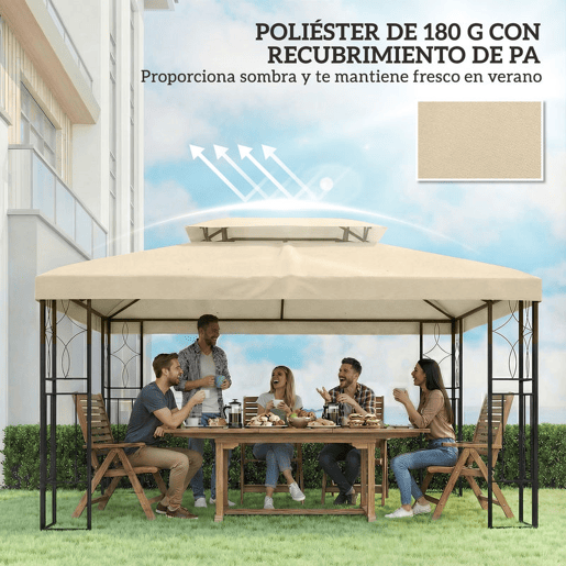 Outsunny Teto de Reposição para Pérgola 4x3 m Cobertura Substituição Teto Duplo 10 Orifícios Drenagem Proteção UV Apenas Teto Creme