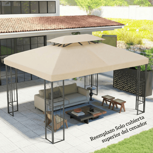 Outsunny Teto de Reposição para Pérgola 4x3 m Cobertura Substituição Teto Duplo 10 Orifícios Drenagem Proteção UV Apenas Teto Creme