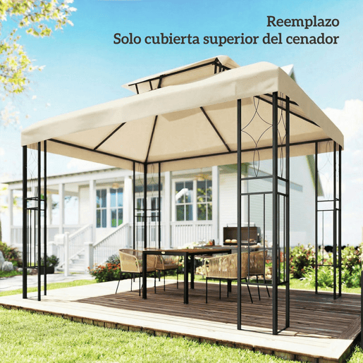 Outsunny Teto de Reposição para Pérgola 4x3 m Cobertura Substituição Teto Duplo 10 Orifícios Drenagem Proteção UV Apenas Teto Creme