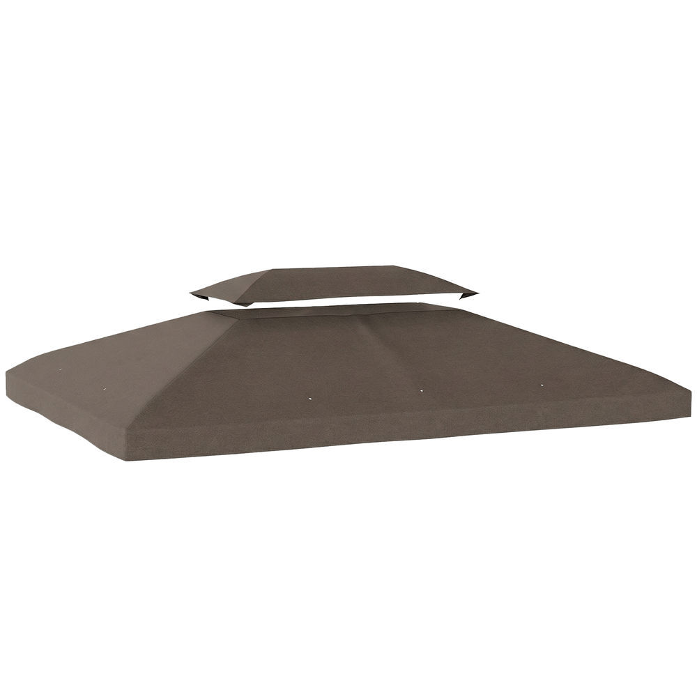 Outsunny techo de repuesto para cenador, 4x3 m, cubierta de repuesto con techo doble, 10 orificios de drenaje y protección uv, solo toldo de recambio para pabellón gazebo, marrón