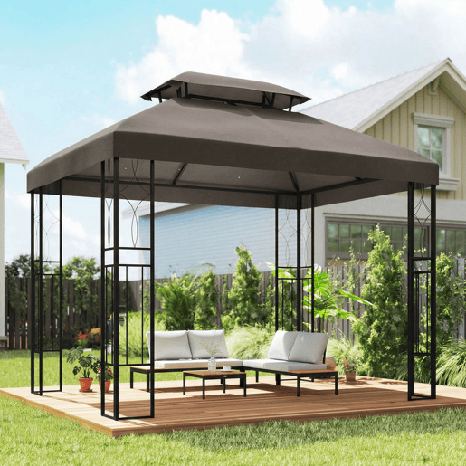 Outsunny Teto de Reposição para Pérgola 4x3 m Cobertura Substituição Teto Duplo 10 Orifícios Drenagem Proteção UV Apenas Teto Castanho