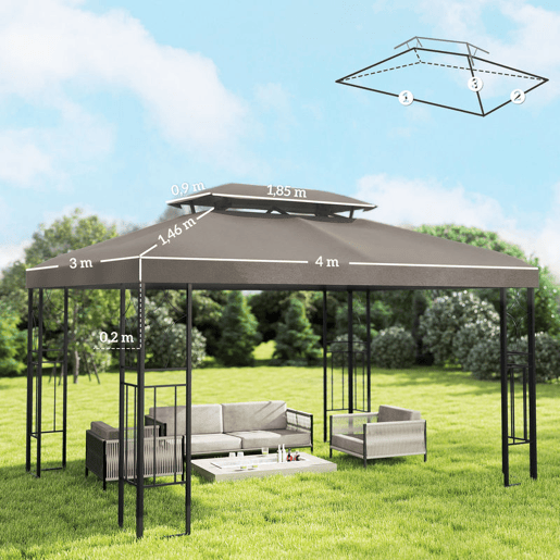 Outsunny Teto de Reposição para Pérgola 4x3 m Cobertura Substituição Teto Duplo 10 Orifícios Drenagem Proteção UV Apenas Teto Castanho