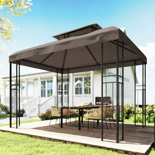 Outsunny Teto de Reposição para Pérgola 4x3 m Cobertura Substituição Teto Duplo 10 Orifícios Drenagem Proteção UV Apenas Teto Castanho