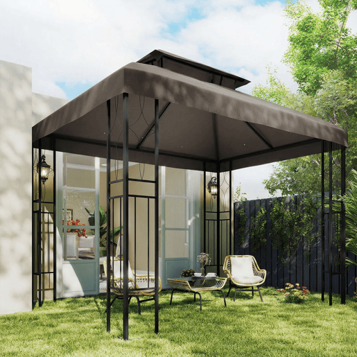 Outsunny Teto de Reposição para Pérgola 4x3 m Cobertura Substituição Teto Duplo 10 Orifícios Drenagem Proteção UV Apenas Teto Castanho