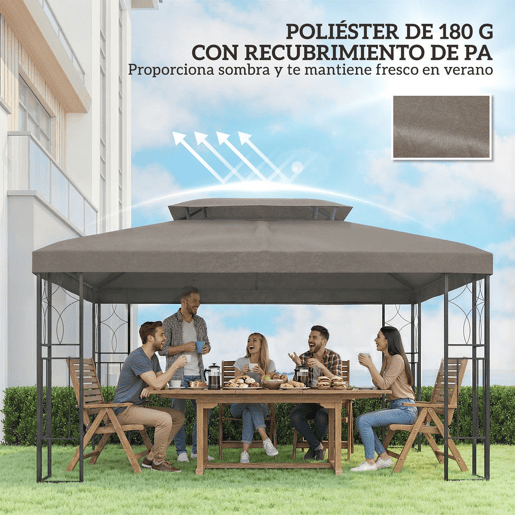 Outsunny Teto de Reposição para Pérgola 4x3 m Cobertura Substituição Teto Duplo 10 Orifícios Drenagem Proteção UV Apenas Teto Castanho