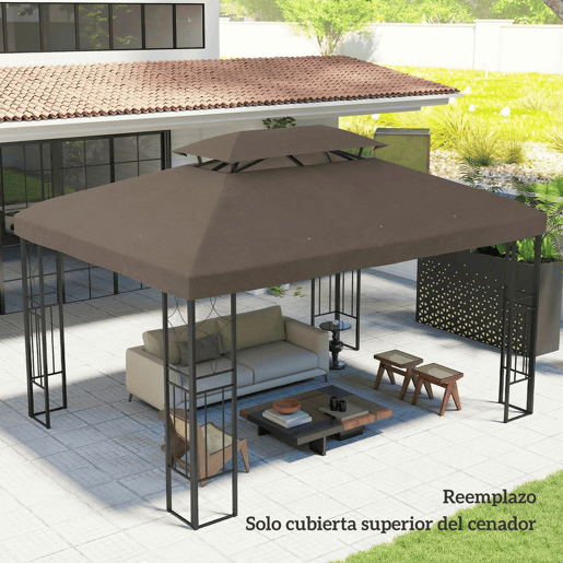 Outsunny Teto de Reposição para Pérgola 4x3 m Cobertura Substituição Teto Duplo 10 Orifícios Drenagem Proteção UV Apenas Teto Castanho