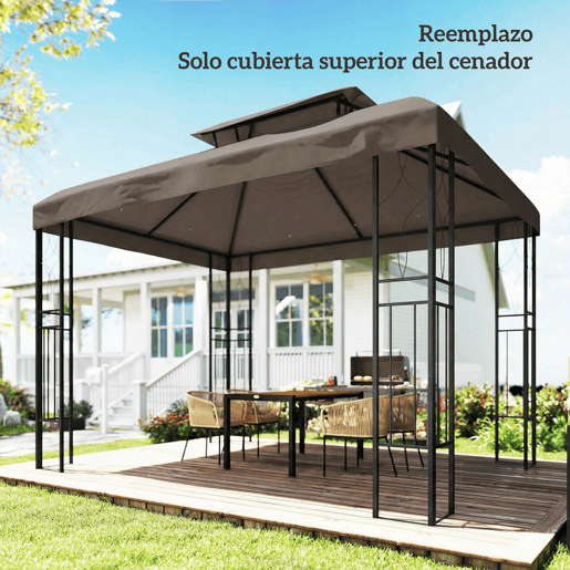 Outsunny Teto de Reposição para Pérgola 4x3 m Cobertura Substituição Teto Duplo 10 Orifícios Drenagem Proteção UV Apenas Teto Castanho
