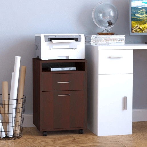 HOMCOM Bloco de Gavetas para Escritório com Rodas Armário de Escritório com Gaveta Compartimento Porta Arquivador Móvel para Escritório ou Sala 40x35x60 cm Castanho Escuro