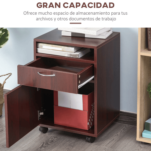 HOMCOM Bloco de Gavetas para Escritório com Rodas Armário de Escritório com Gaveta Compartimento Porta Arquivador Móvel para Escritório ou Sala 40x35x60 cm Castanho Escuro