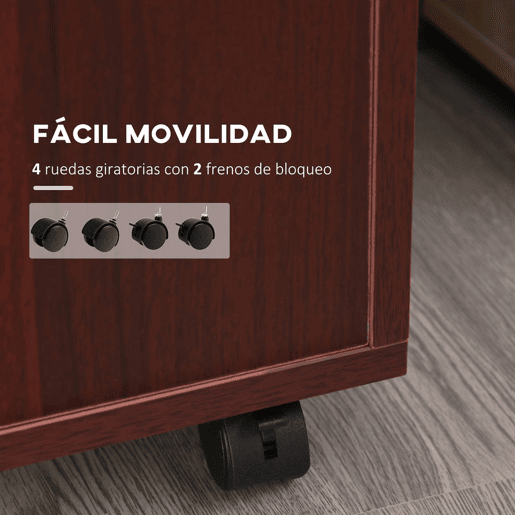 HOMCOM Bloco de Gavetas para Escritório com Rodas Armário de Escritório com Gaveta Compartimento Porta Arquivador Móvel para Escritório ou Sala 40x35x60 cm Castanho Escuro