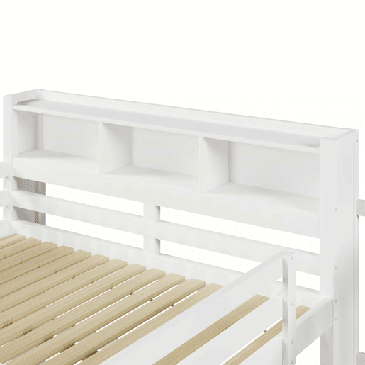 Beliche 140x200 cm - com luzes LED, grande espaço de armazenamento, escada com prateleira, sem colchão - Branco