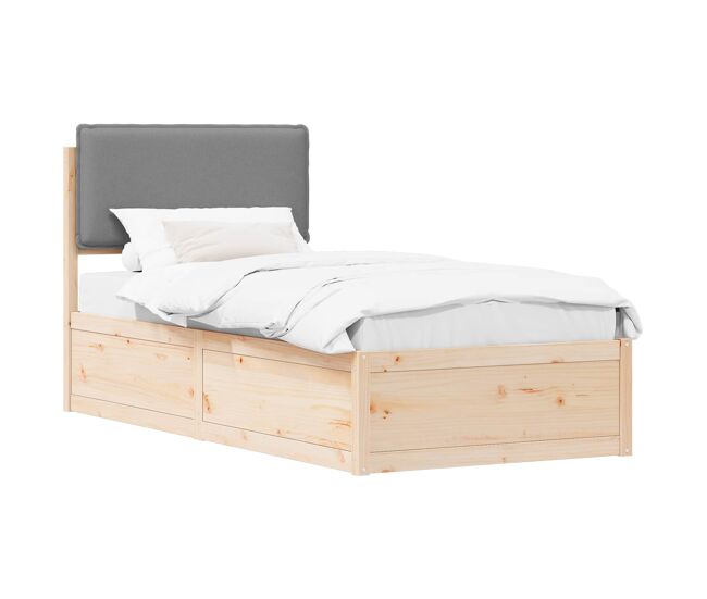 Estructura de cama simple para adultos con cabecera - tapizada gris claro