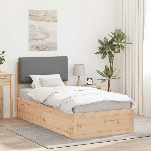 Estrutura de cama de solteiro simple com Cabeceira Estofada Cinzento-claro