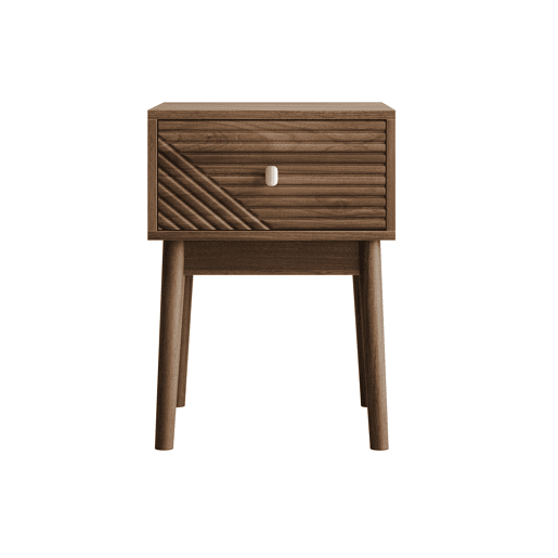 Mesa de cabeceira 40x40x55 cm - 2 unidades, design Mid-Century, puxadores metálicos - Nogueira
