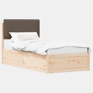 Estrutura de cama de solteiro para adultos com Cabeceira - Estofada Cinzento-acastanhado