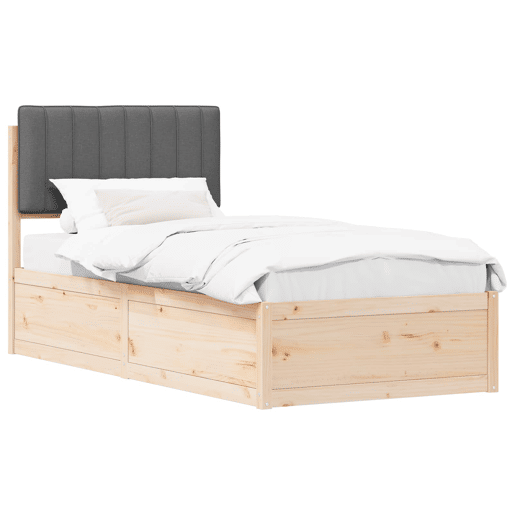 Estrutura de cama de solteiro para adultos com Cabeceira Estofada Cinza Escuro