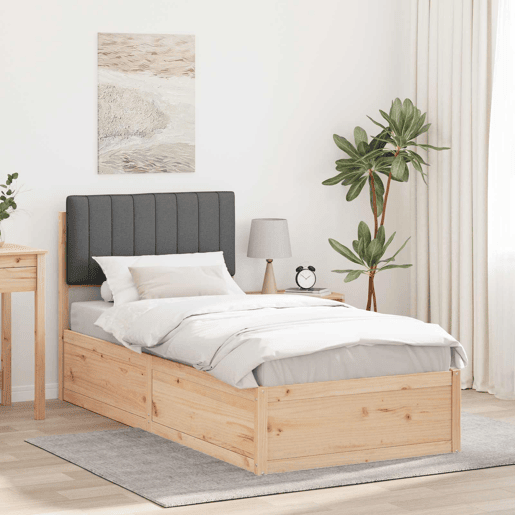 Estrutura de cama de solteiro para adultos com Cabeceira Estofada Cinza Escuro