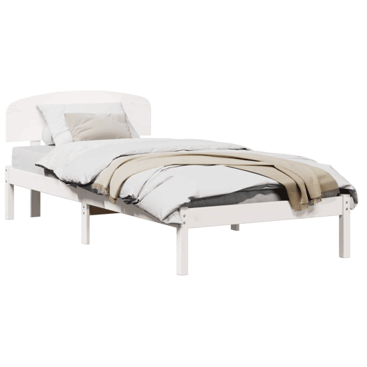 Estrutura de cama de solteiro para adultos - Branco 75 x 190 cm Madeira de Pinheiro Sólida