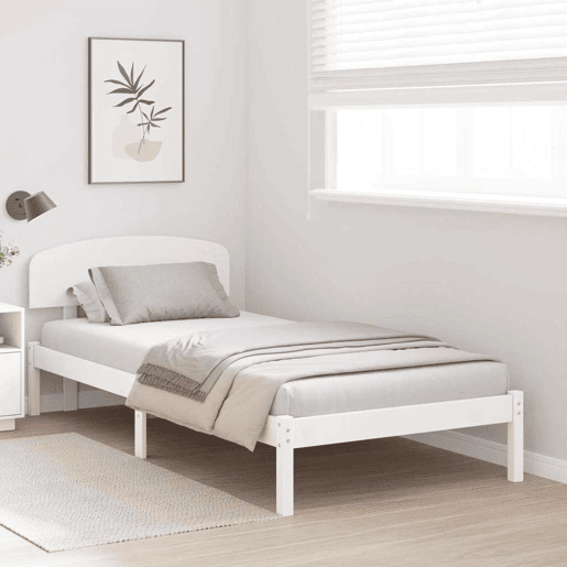 Estrutura de cama de solteiro para adultos - Branco 75 x 190 cm Madeira de Pinheiro Sólida