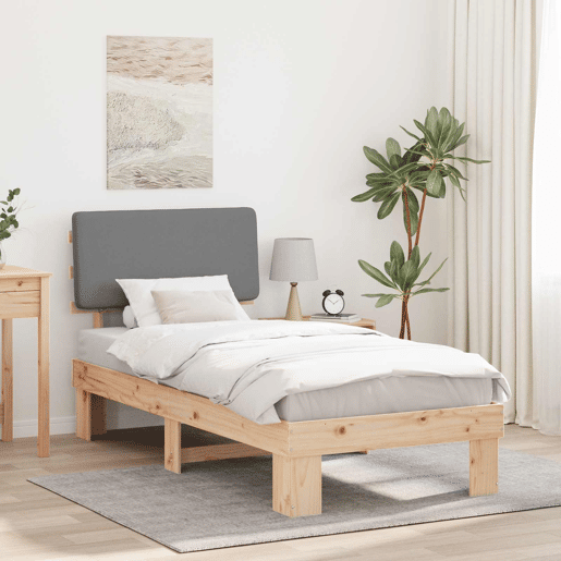 Estrutura de cama de solteiro simple com Cabeceira Estofada Cinzento-claro