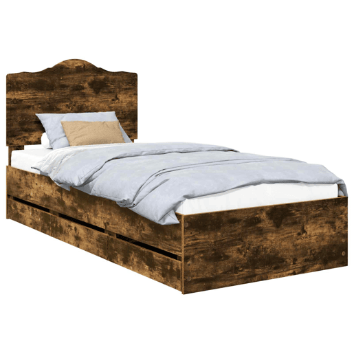 Estrutura de cama de solteiro para adultos com gaveta Carvalho Defumado 98.5 x 200 cm