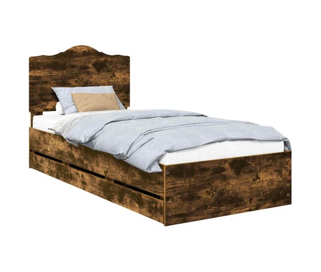 Estructura de cama individual para adultos con cajón roble ahumado 98.5 x 200 cm