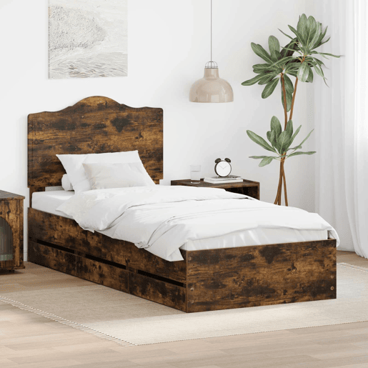 Estrutura de cama de solteiro para adultos com gaveta Carvalho Defumado 98.5 x 200 cm