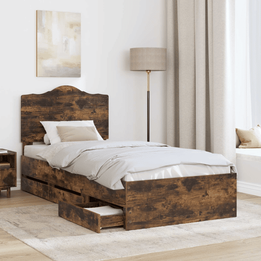 Estrutura de cama de solteiro para adultos com gaveta Carvalho Defumado 98.5 x 200 cm