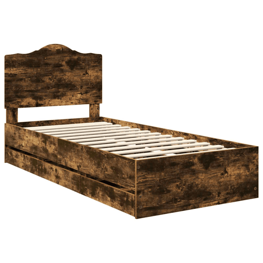 Estrutura de cama de solteiro para adultos com gaveta Carvalho Defumado 98.5 x 200 cm