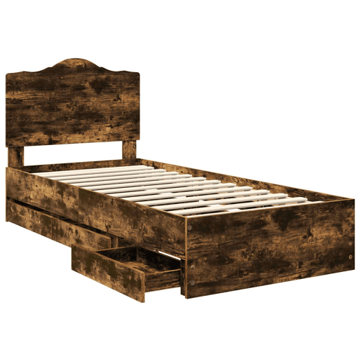 Estrutura de cama de solteiro para adultos com gaveta Carvalho Defumado 98.5 x 200 cm