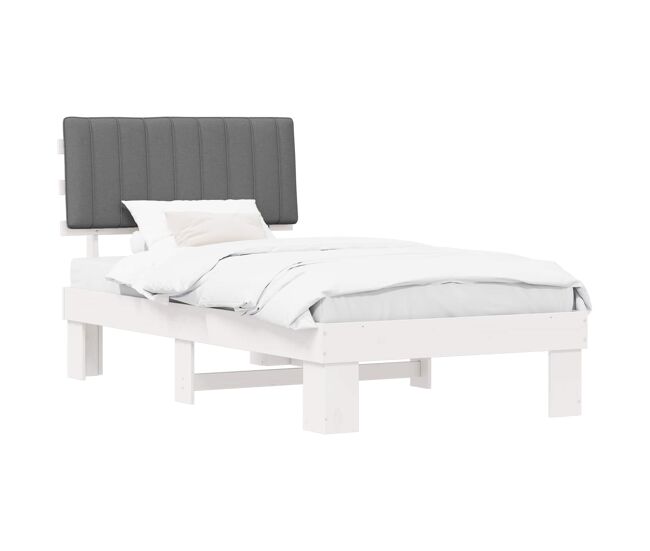Estructura de cama simple para adultos con cabecera - tapizada gris claro