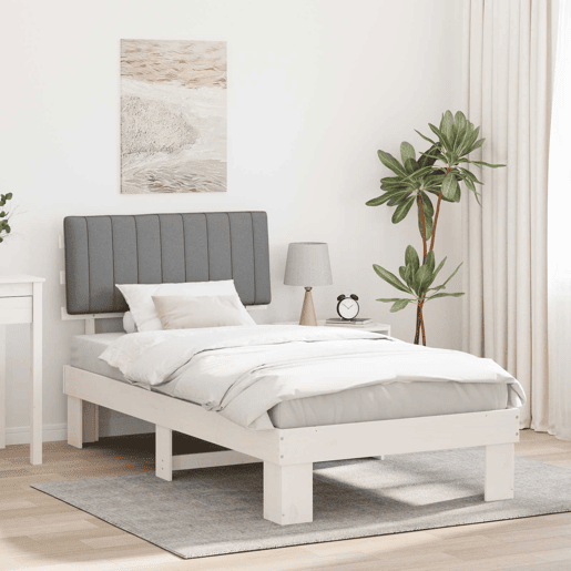 Estrutura de cama de solteiro simple com Cabeceira Estofada Cinzento-claro
