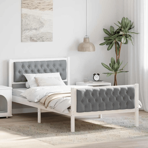 Estrutura de cama de solteiro para adultos com Cabeceira - Cinzento-claro 100 x 200 cm