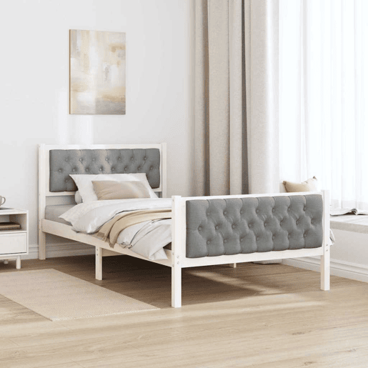 Estrutura de cama de solteiro para adultos com Cabeceira - Cinzento-claro 100 x 200 cm