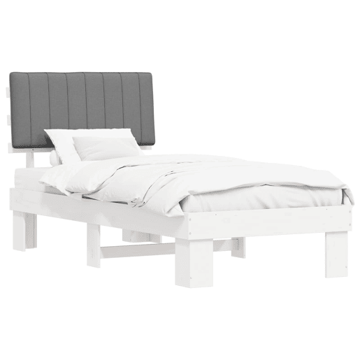 Estrutura de cama de solteiro simple com Cabeceira Estofada Cinzento-claro