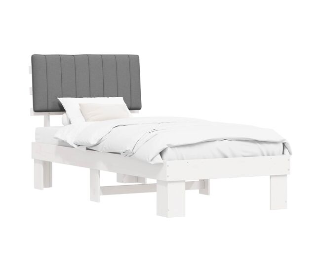 Estructura de cama simple para adultos con cabecera - tapizada gris claro 90 x 200 cm