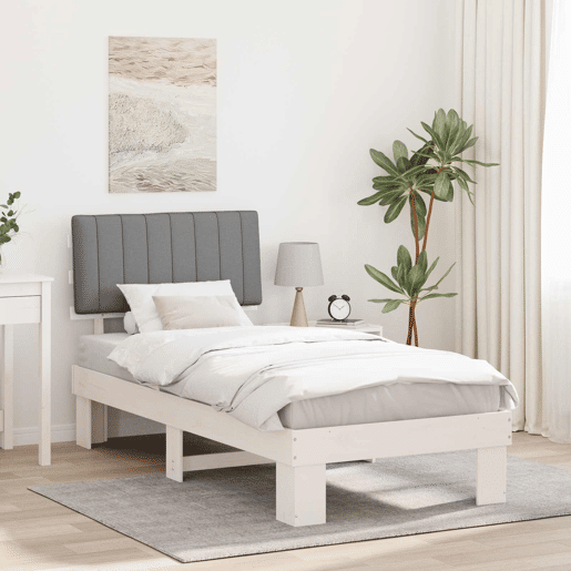 Estrutura de cama de solteiro simple com Cabeceira Estofada Cinzento-claro