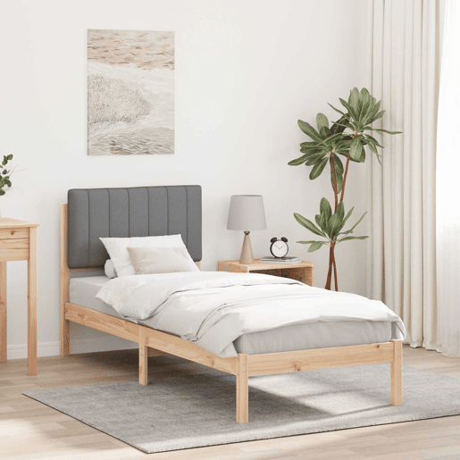 Estrutura de cama de solteiro simple com Cabeceira Estofada Cinzento-claro