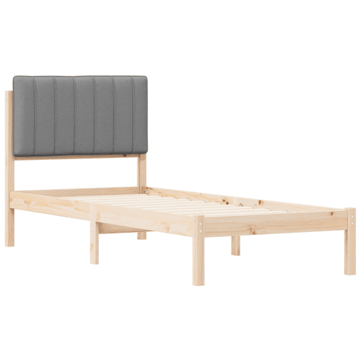 Estrutura de cama de solteiro simple com Cabeceira Estofada Cinzento-claro